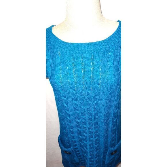 FEVER Sweater Dress Size Small Blue. Wool blend. Front pockets w buttons. - Picture 2 of 9